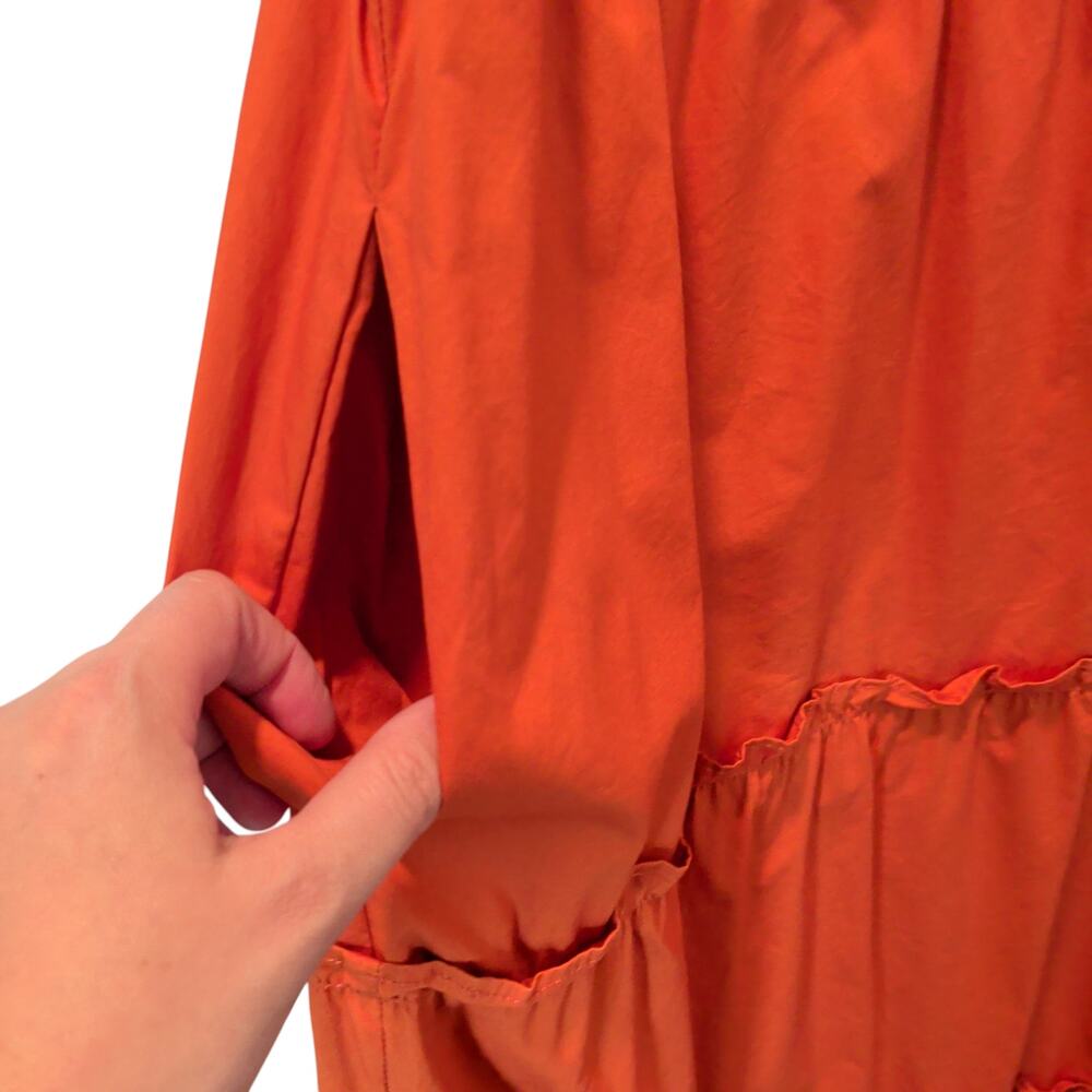 Sugarlips Womens Sz XL Noelle Split Neck Poplin Tiered Midi Dress Pockets Orange - Picture 4 of 7